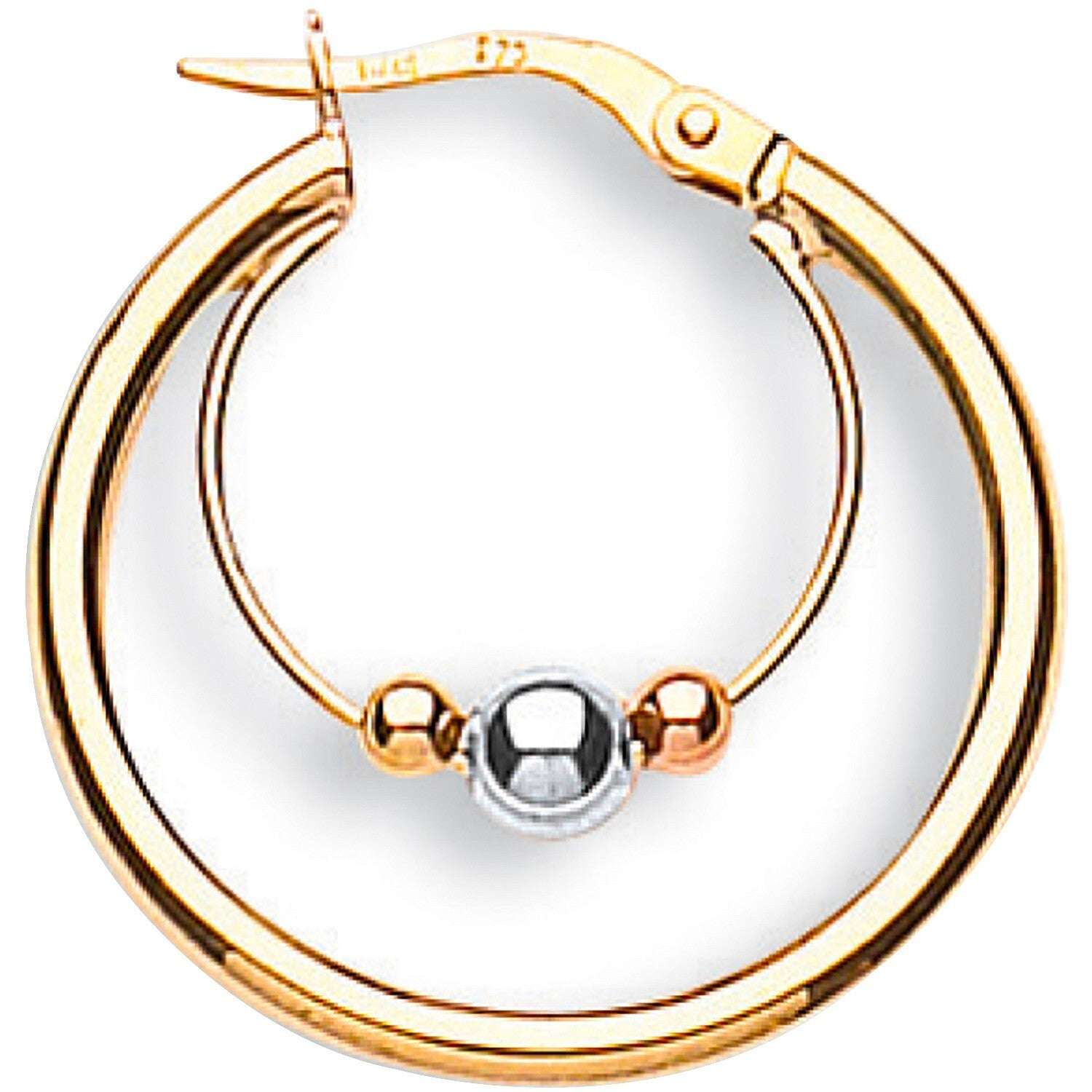 9ct Yellow Gold Hoop Earrings With Three Colour Gold Balls Hallmarked 25mm