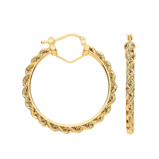 Rope Chain Hoop Earrings 9ct Yellow Gold Hoops Hallmarked 30mm