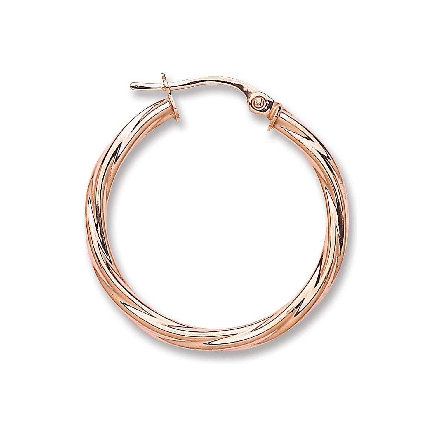 Rose Gold 25mm Twist Hoop Earrings Round Tubular Hoops Hallmarked