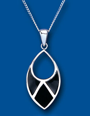 Real Onyx Silver Pendant Necklace Natural Stone 18" Chain 925 hallmark