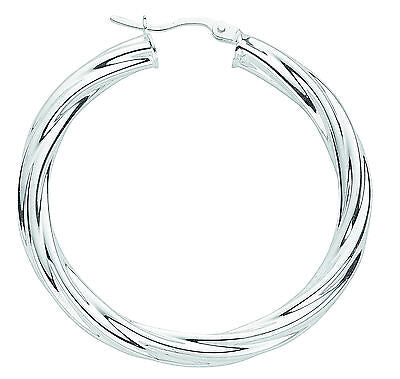 Silver Hoop Creole Earrings Twist Design 925 Hallmark 36mm
