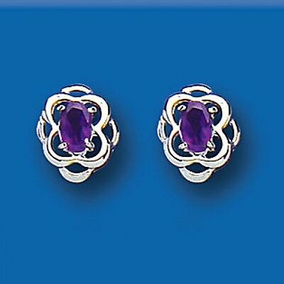 Oval Amethyst Silver Earrings Stud 925 Hallmark Solitaire Studs Real Stone