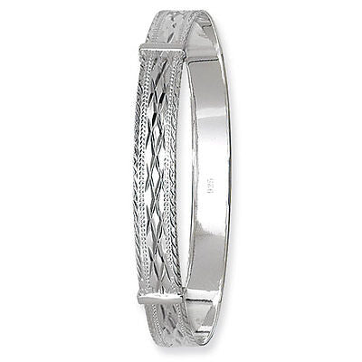 Silver Bangle Ladies Solid Sterling Silver Diamond Cut Round Bangle