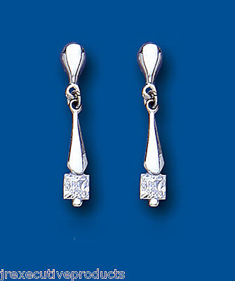 9ct White Gold Drop Earrings Hallmarked British Made