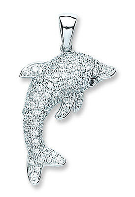 Sterling Silver Dolphin Pendant Sparkling Gemstone 18" Chain British Made