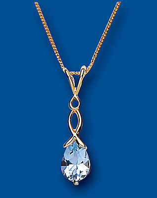 Yellow Gold Blue Topaz Pendant Twist Design Hallmarked 18" Chain British Made