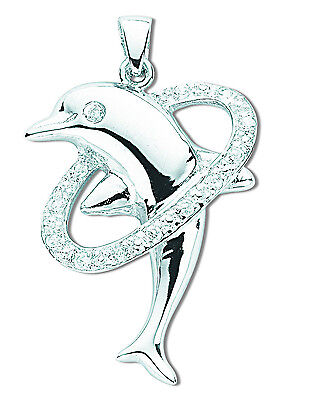 Silver Dolphin Pendant Necklace Rhodium Finish 925 Hallmark