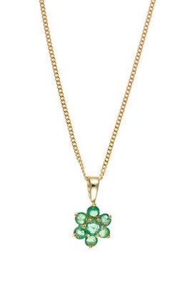 Natural Emerald Jewellery Set Yellow Gold Pendant Necklace & Stud Earrings