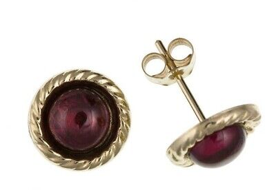 9ct Gold Garnet Stud Earrings Yellow Gold Cabachon Solitaire January Birthstone 