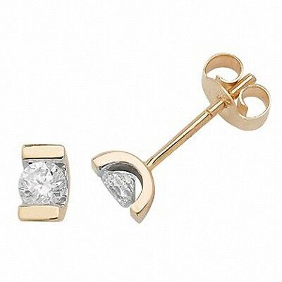Diamond Solitaire Earrings Tension Set 9ct Yellow Gold 0.33ct