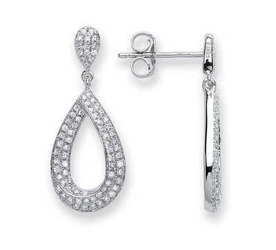 White Gold Natural Diamond Teardrop Drop Dangle Earrings 23.5mm Drop Luxury Gift