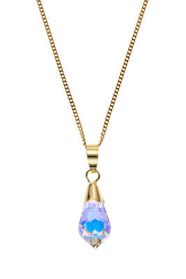 Austrian Crystal Tear Drop Pendant Yellow Gold 18" Chain Hallmarked British Made
