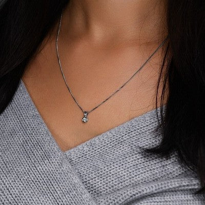 Rubover Set Diamond Solitaire Pendant 18ct White Gold 18" / 45cm Chain