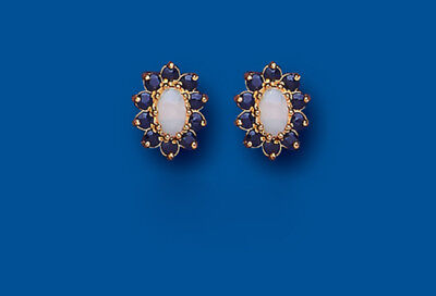 9ct Gold Sapphire and Opal Stud Earrings Solid Yellow Gold Hallmarked Studs 