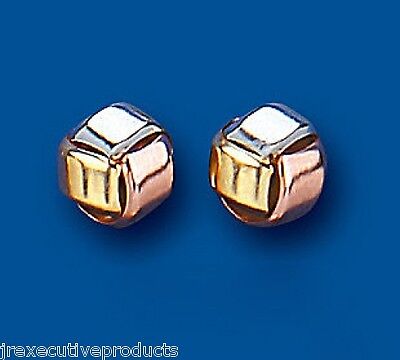 Three Colour Gold Knot Earrings Knot Stud Rose White & Yellow Gold 7mm
