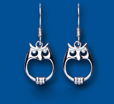 Sterling Silver Owl Pendant and Matching Earrings Set 925 18" Chain