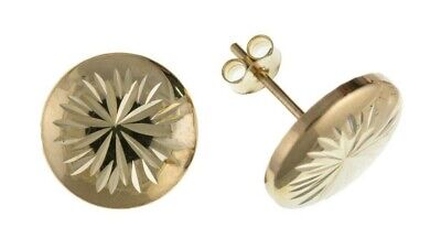 Yellow Gold Button Stud Earrings 10mm Studs 9 Carat British Made