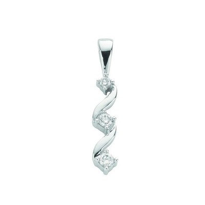 Natural Diamond Three Stone Trilogy Pendant 9ct White Gold 18" / 45cm Chain
