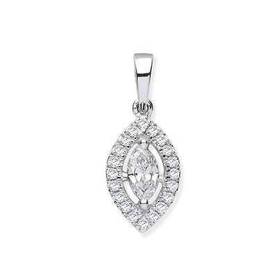 Real Diamond Marquise Pendant 18ct White Gold on 18" Chain 0.40ctw Diamonds