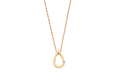 Elegant Diamond Teardrop Pendant Necklace 9ct Yellow Gold 18" Length