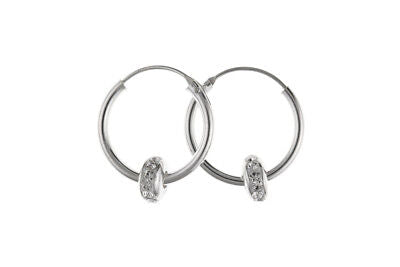Silver Beaded Hoop Earrings Crystal Creole 925 hallmark 18mm Diameter