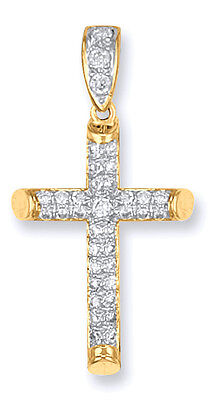 9ct Yellow Gold Large Round Tubed Gemstone Cross Fully Hallmarked