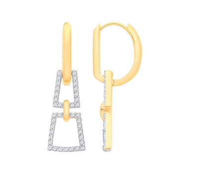 Real Diamond Geometric Drop Earrings 9k Yellow Gold Hoop Dangle Modern Design