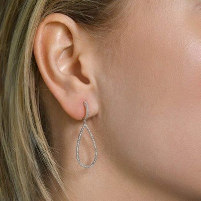White Gold 38mm Drop Natural Diamond Teardrop Earrings