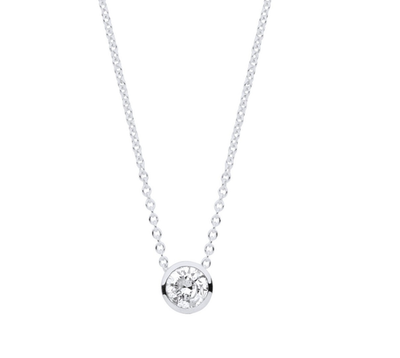 0.25ct Round Diamond Pendant Necklace 18ct White Gold Smooth Rubover (18in/45cm)
