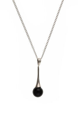 Silver Onyx Pendant Necklace Real Stone 18" Chain 925 Hallmark