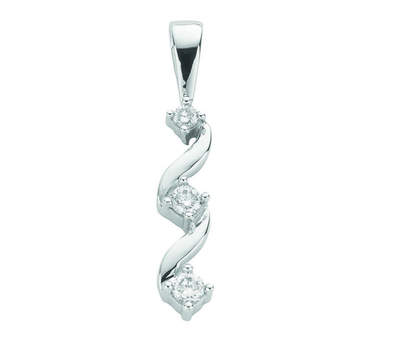 Natural Diamond Three Stone Trilogy Pendant 9ct White Gold 18" / 45cm Chain