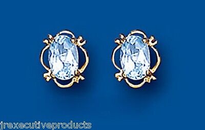 9ct Gold Blue Topaz Earrings Oval Solitaire Yellow Gold November Birthstone 