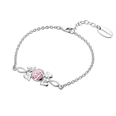 Mackintosh Rose and Leaf  Bracelet Solid Sterling Silver Pink Mother of Pearl 