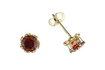 9ct Gold Garnet Stud Earrings 5mm Solitaire Yellow Gold January Birthstone