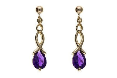 Yellow Gold Amethyst Teardrop Pendant Necklace & Matching Earrings Set