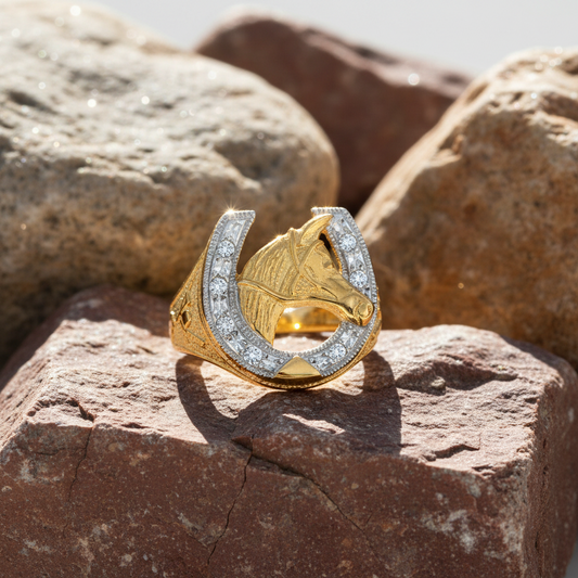 9ct Yellow Gold Cubic Zirconia Horse Shoe Ring Hallmarked