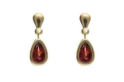 Natural Garnet Pendant and Matching Earrings Teardrop Set Solid Yellow Gold