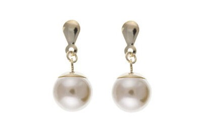 Elegant Classic Pearl Necklace and Earrings Set Solid Yellow Gold