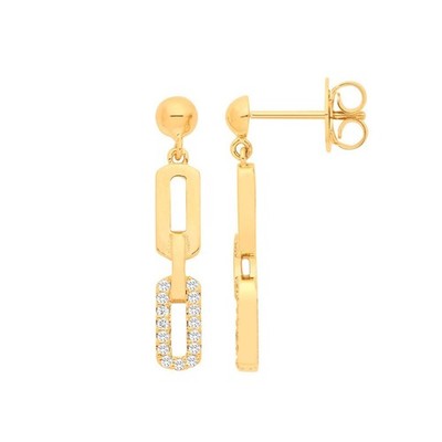 9ct Yellow Gold Diamond Set Geometric Drop Stud Earrings Ladies Gift Bridal