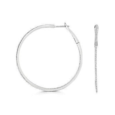Premium Diamond Oval Hoop Earrings White Gold 0.75ctw Diamonds 43mm