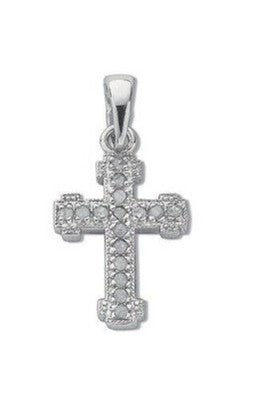Real Diamond Small Cross Pendant Necklace 9ct White Gold 18" / 45cm