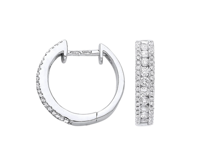 Real Diamond Huggie Hoop Earrings 18ct White Gold 0.52ctw Mined Diamonds