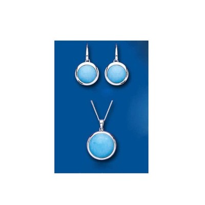 Real Turquoise Pendant and Earrings Matching Set Solid Sterling Silver 925