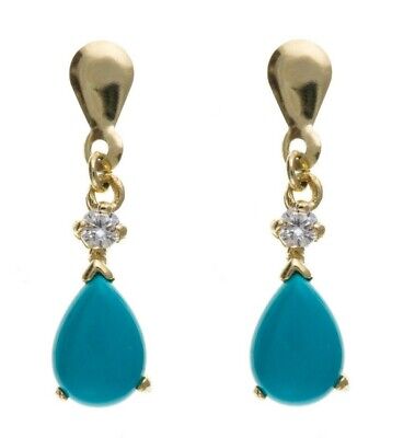 Turquoise Earrings Yellow Gold Drops Solid 9 Carat Drop Ears