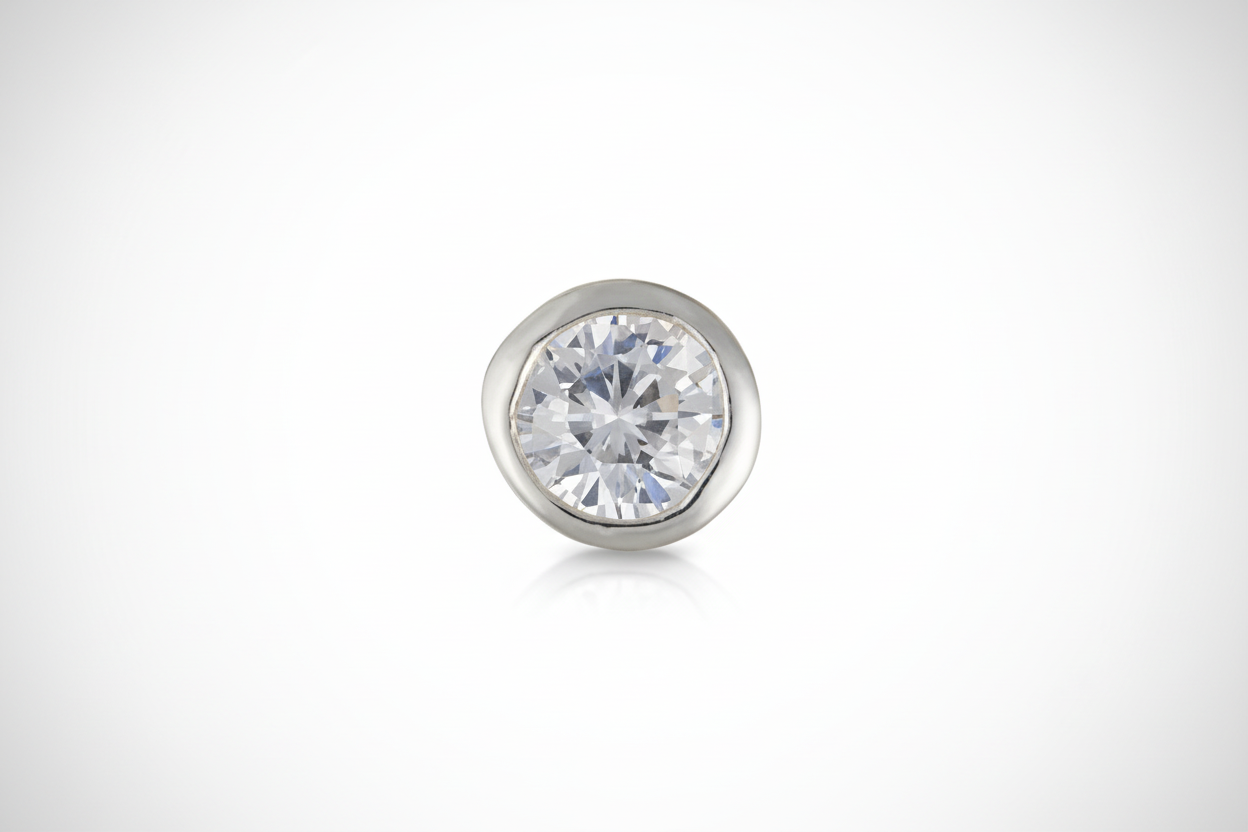 Mens Earring Solitaire Stud Earring Sterling Silver Smooth Set 1 carat Earring