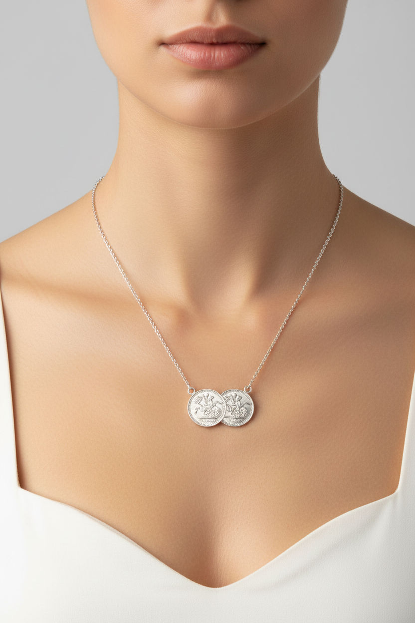 Half Sovereign Necklace Solid Sterling Silver Ladies Pendant 17 "