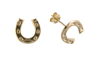 Yellow Gold Horseshoe Stud Earring Solid 9 Carat Studs British Made