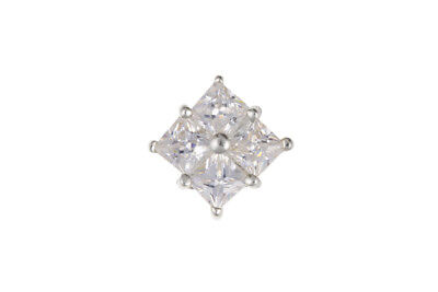 Men's Earring Square CZ Stud Gents Solid Sterling Silver