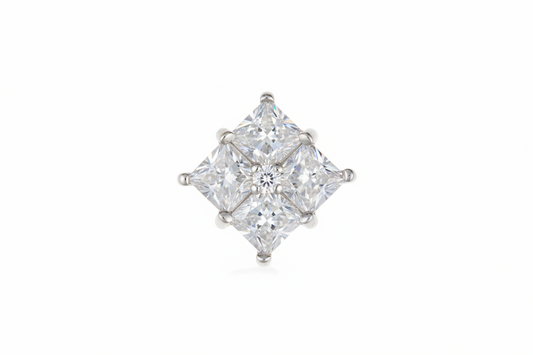 Men's Earring Square CZ Stud Gents Solid Sterling Silver