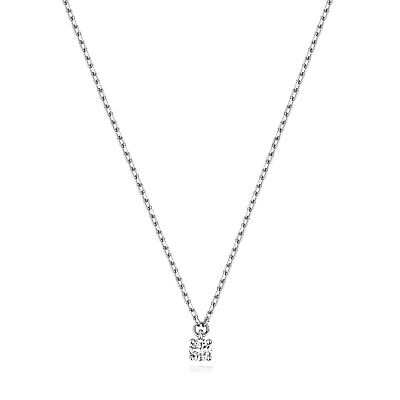 White Gold Diamond Solitaire Necklace Hallmarked 15-16.5" Chain British Made